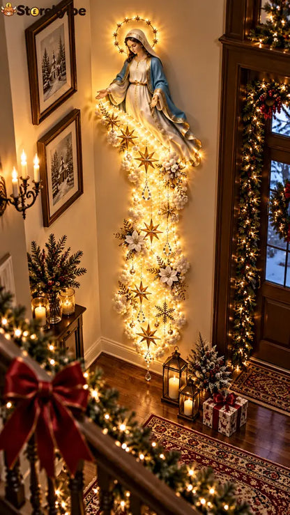 Illuminated Virgin Mary Christmas Wall Décor – A Glowing Symbol of Faith Peace & Blessing: Bring a gentle glow of faith