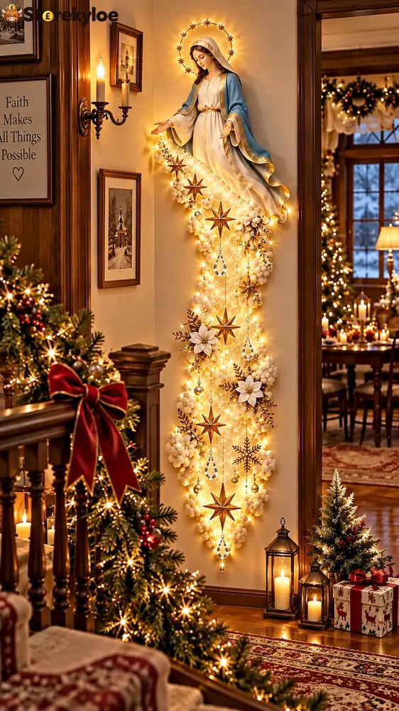 Illuminated Virgin Mary Christmas Wall Décor – A Glowing Symbol of Faith Peace & Blessing: Bring a gentle glow of faith