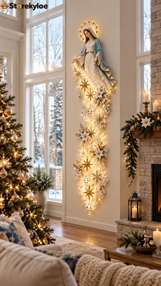 Illuminated Virgin Mary Christmas Wall Décor – A Glowing Symbol of Faith Peace & Blessing: Bring a gentle glow of faith