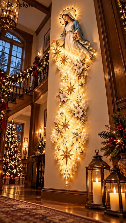 Illuminated Virgin Mary Christmas Wall Décor – A Glowing Symbol of Faith Peace & Blessing: Bring a gentle glow of faith