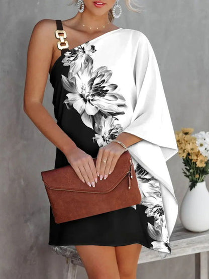 Blue Zone Planet |  Print Diagonal Neck Strapless Dress