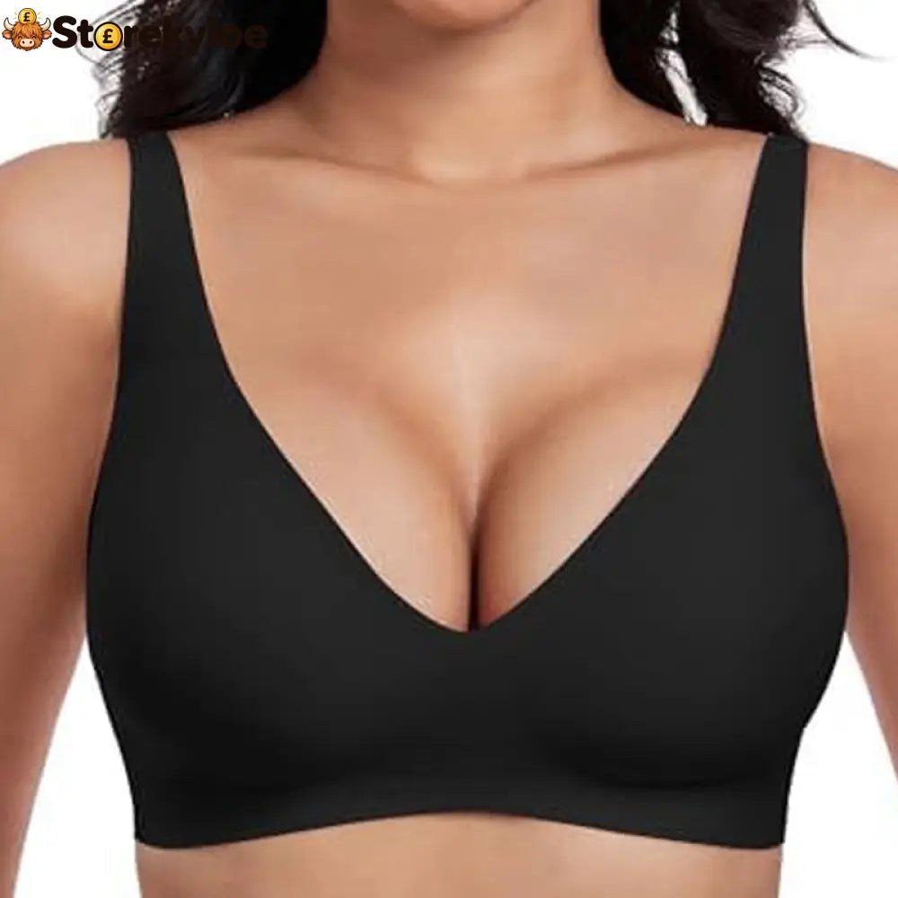 🌸💕 Jelly Wireless Womens Comfortable Wireless Bras Push Up Bralettes Seamless Tshirts Bras Deep V Everyday Bras - Black