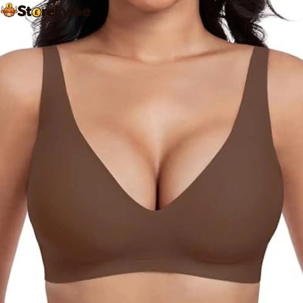 🌸💕 Jelly Wireless Womens Comfortable Wireless Bras Push Up Bralettes Seamless Tshirts Bras Deep V Everyday Bras - Brown