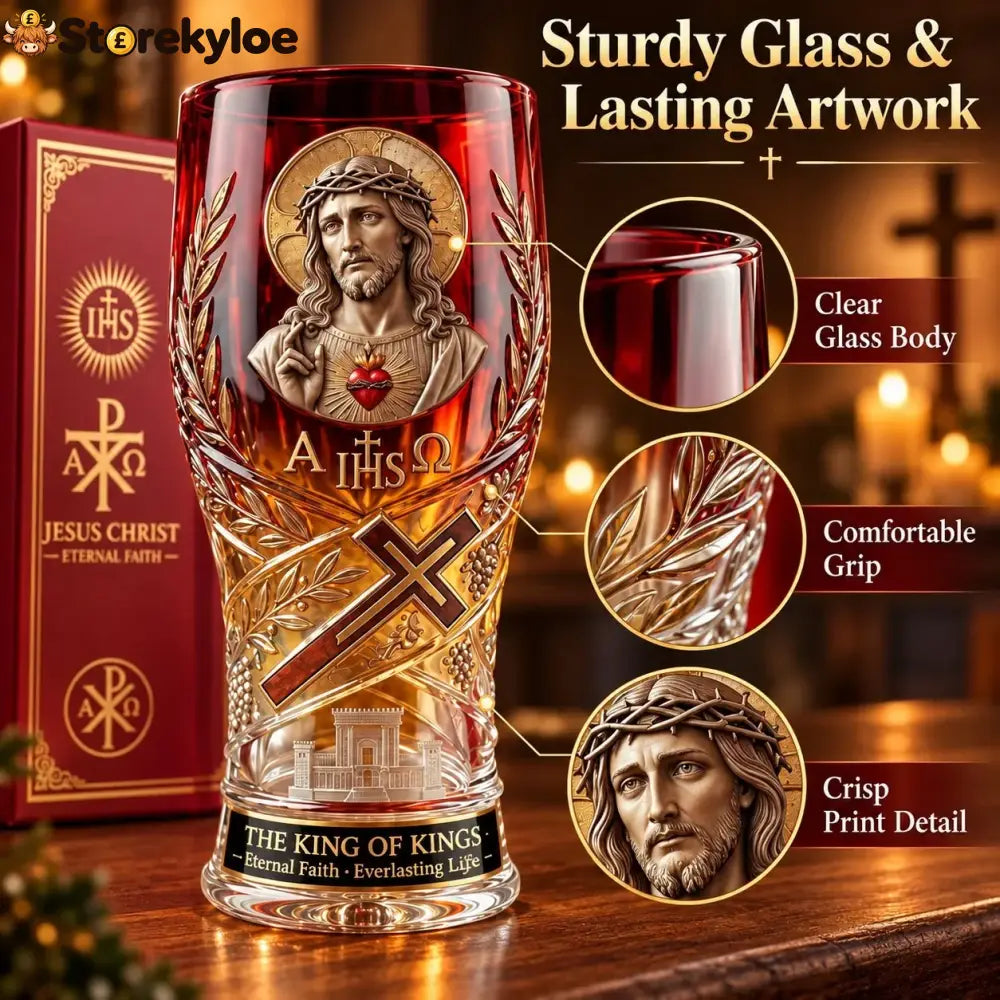 Jesus Christ King Of Kings Pint Glass – 16 Oz Christian Faith Drinkware & Inspirational Gift