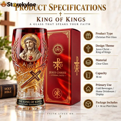 Jesus Christ King Of Kings Pint Glass – 16 Oz Christian Faith Drinkware & Inspirational Gift