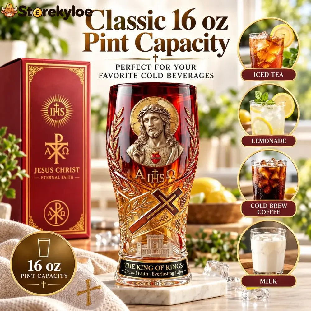 Jesus Christ King Of Kings Pint Glass – 16 Oz Christian Faith Drinkware & Inspirational Gift