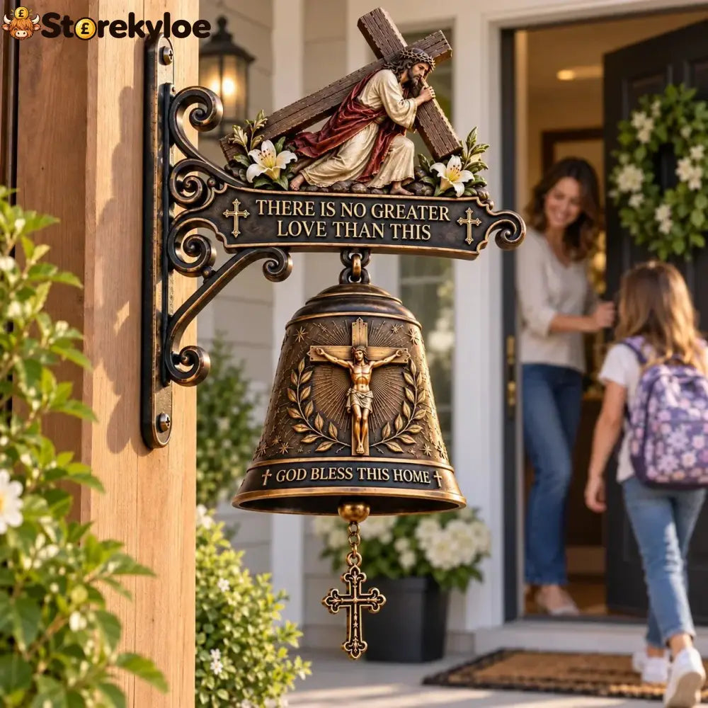 ✝️ Jesus Cross Christian Hanging Bell | “God Bless This Home” Rustic Faith-Inspired Door & Porch Decor - Buy 1