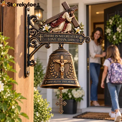 ✝️ Jesus Cross Christian Hanging Bell | “God Bless This Home” Rustic Faith-Inspired Door & Porch Decor - Buy 1