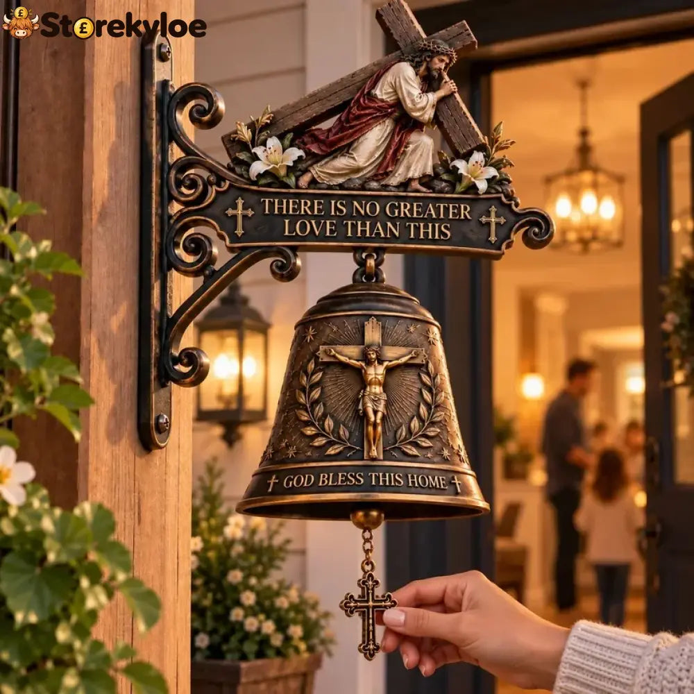 ✝️ Jesus Cross Christian Hanging Bell | “God Bless This Home” Rustic Faith-Inspired Door & Porch Decor - Buy 1