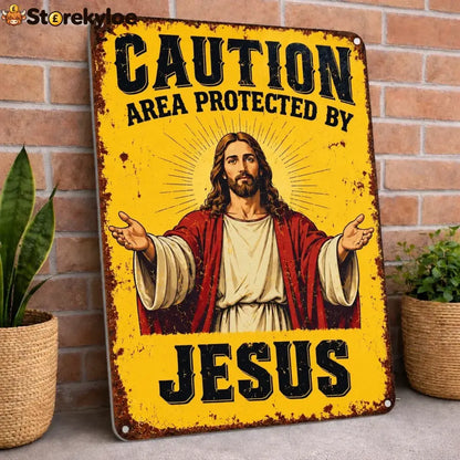 🎁Jesus Protects This Home Vintage Metal Tin Sign - 8’’ × 12’’