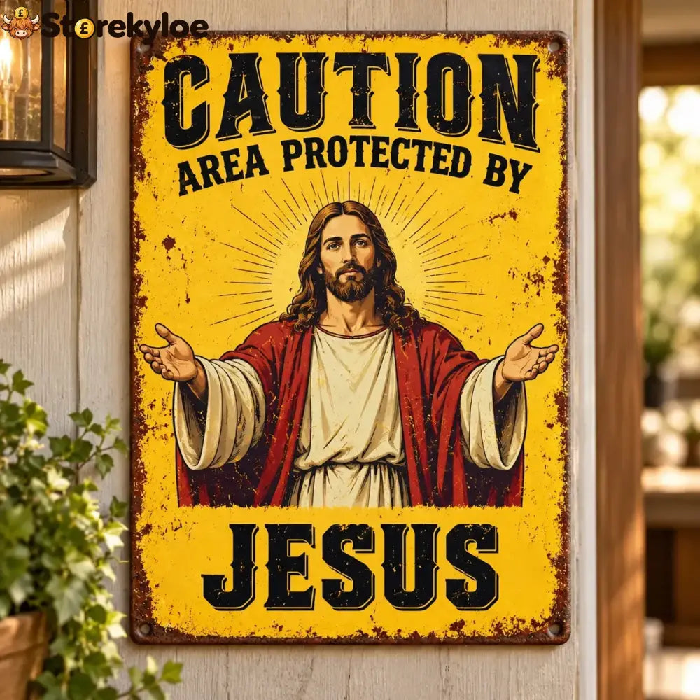 🎁Jesus Protects This Home Vintage Metal Tin Sign - 8’’ × 12’’