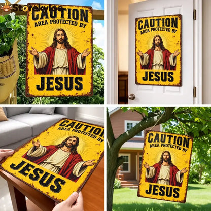🎁Jesus Protects This Home Vintage Metal Tin Sign - 8’’ × 12’’