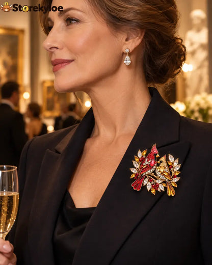 Jeweled Cardinal Pair Brooch – A Sparkling Winter Keepsake of Love & Good Fortune