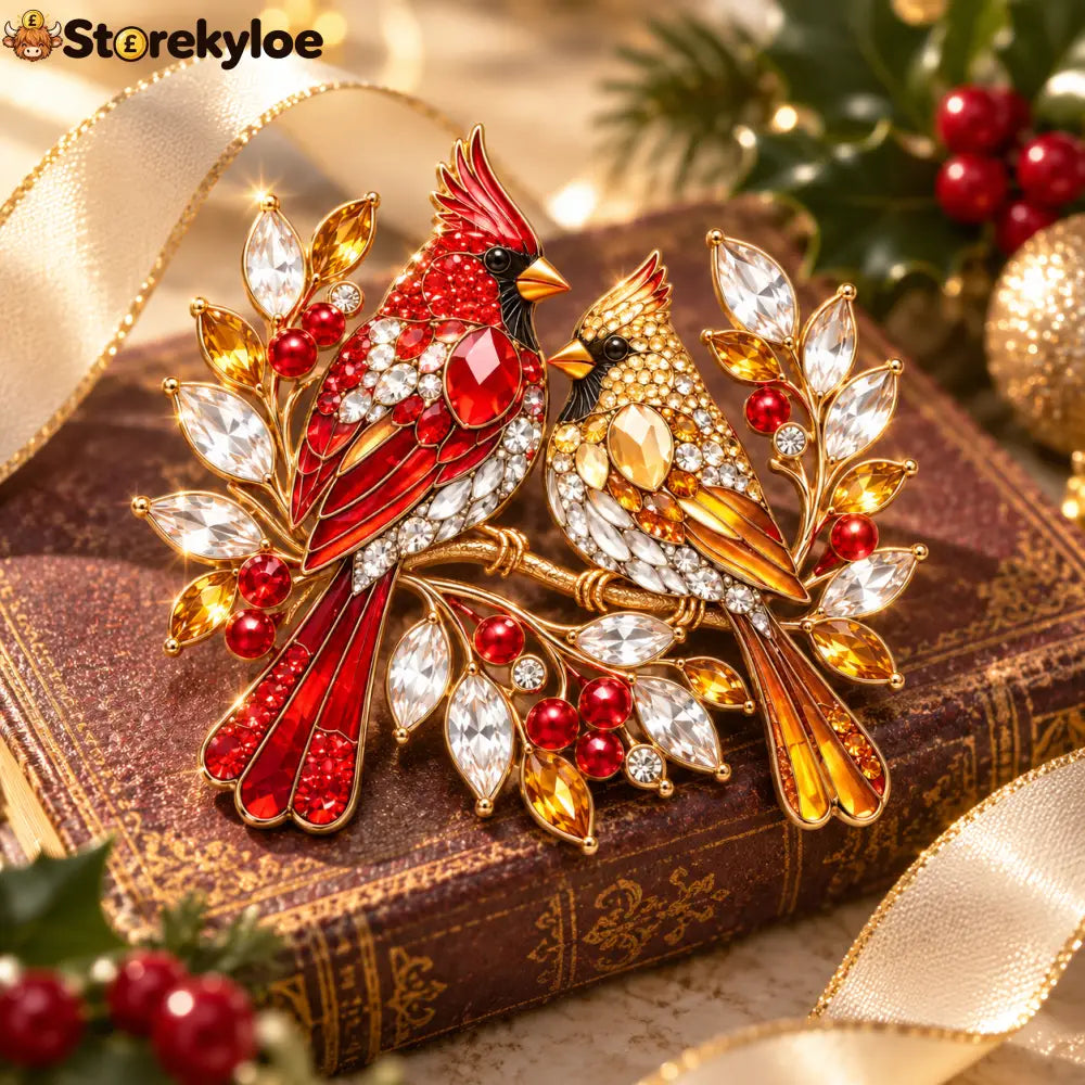 Jeweled Cardinal Pair Brooch – A Sparkling Winter Keepsake of Love & Good Fortune