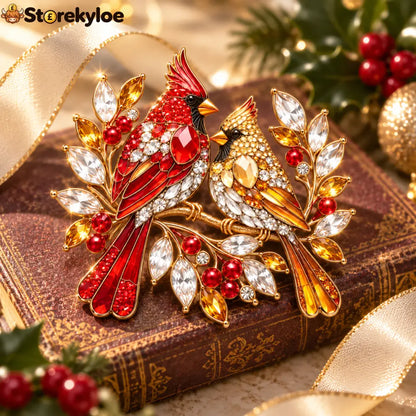 Jeweled Cardinal Pair Brooch – A Sparkling Winter Keepsake of Love & Good Fortune