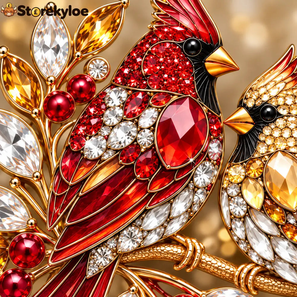 Jeweled Cardinal Pair Brooch – A Sparkling Winter Keepsake of Love & Good Fortune