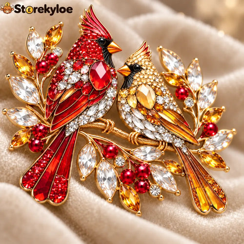 Jeweled Cardinal Pair Brooch – A Sparkling Winter Keepsake of Love & Good Fortune