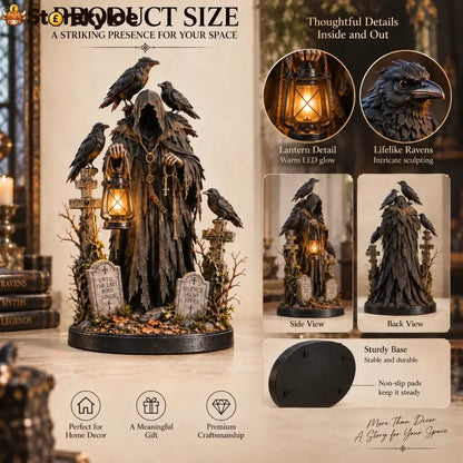 🐦‍⬛ Keeper Of The Last Light – Raven Guardian Lantern Statue