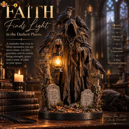🐦‍⬛ Keeper Of The Last Light – Raven Guardian Lantern Statue