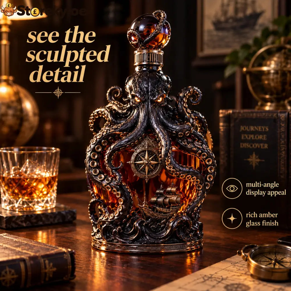 🐙Kraken Voyage Octopus Whiskey Decanter | Gothic Nautical Bar Centerpiece
