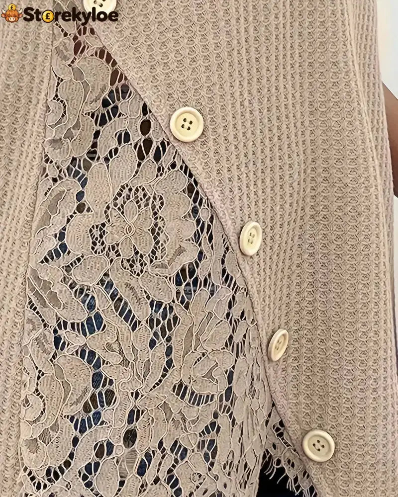 Lace Panel Knitted T-Shirt