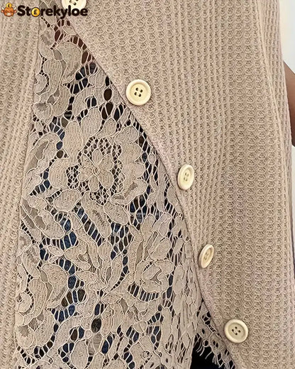 Lace Panel Knitted T-Shirt