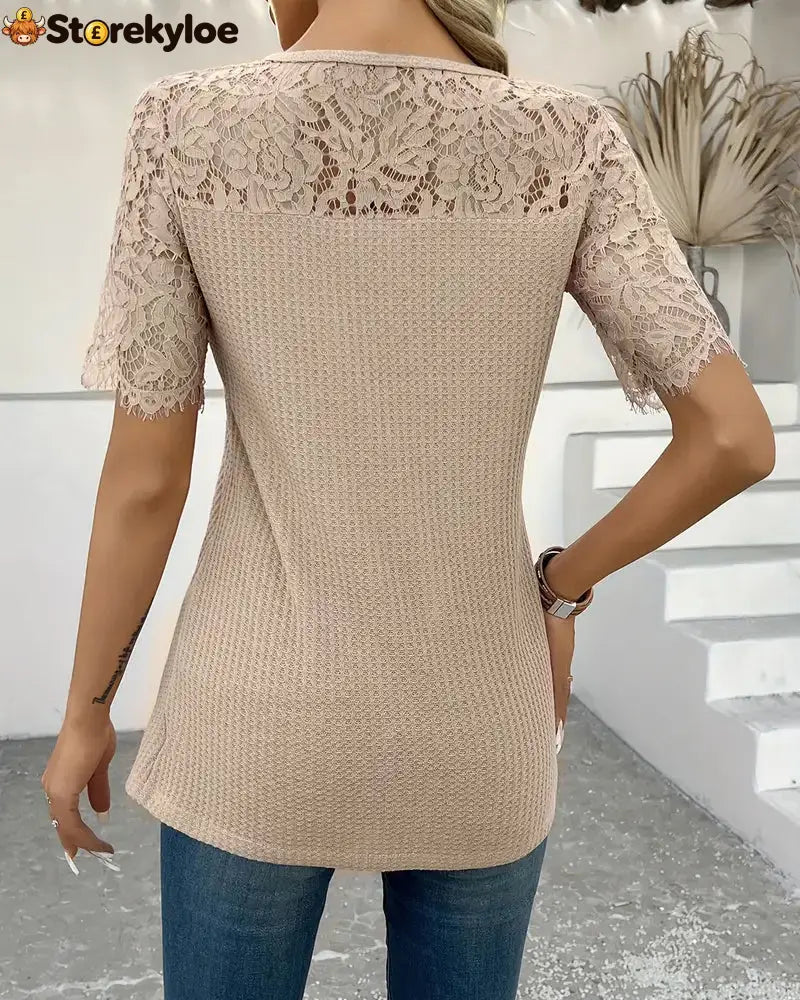 Lace Panel Knitted T-Shirt