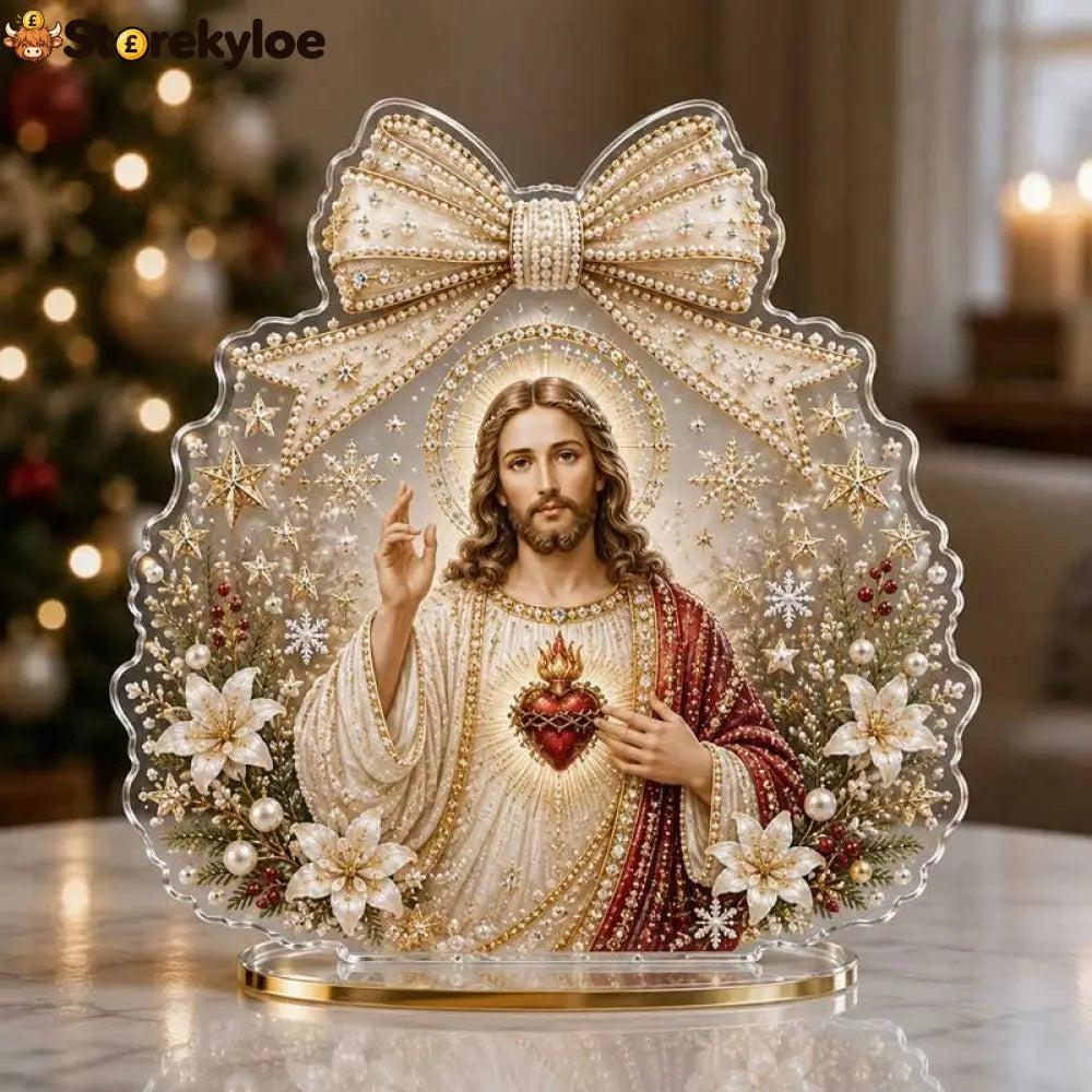 🔥Last Day 48% OFF - 🎄✝️Christmas Bow Crystal Diamond Painting DIY Table Decor Kit - ✝️ Jesus Sacred Heart