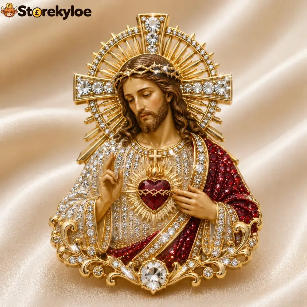 ⏳ Last Day 49% OFF – ✝️ 3D Jesus & Mary Sacred Devotion Pin | Gold-Tone Crystal Christian Brooch ❤️ - Jesus