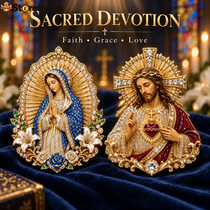 ⏳ Last Day 49% OFF – ✝️ 3D Jesus & Mary Sacred Devotion Pin | Gold-Tone Crystal Christian Brooch ❤️