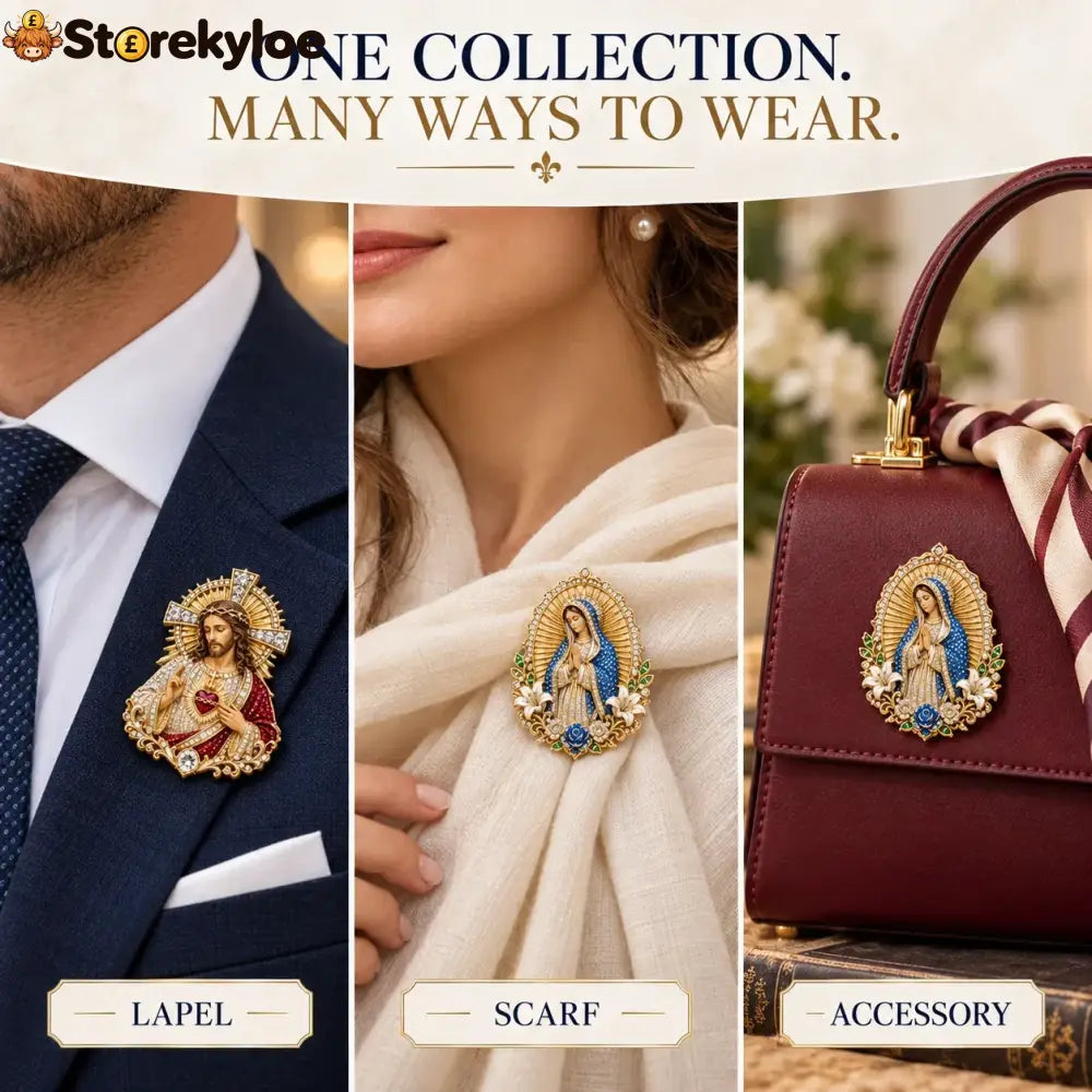 ⏳ Last Day 49% OFF – ✝️ 3D Jesus & Mary Sacred Devotion Pin | Gold-Tone Crystal Christian Brooch ❤️