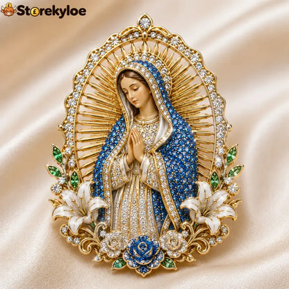 ⏳ Last Day 49% OFF – ✝️ 3D Jesus & Mary Sacred Devotion Pin | Gold-Tone Crystal Christian Brooch ❤️ - Our Lady of