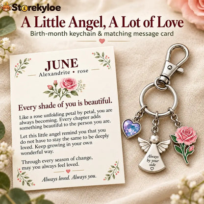 ⏳ Last Day 49% OFF, 👼 Always By Your Side: Birth Month Angel & Flower Keychain + Keepsake Card 🌸
