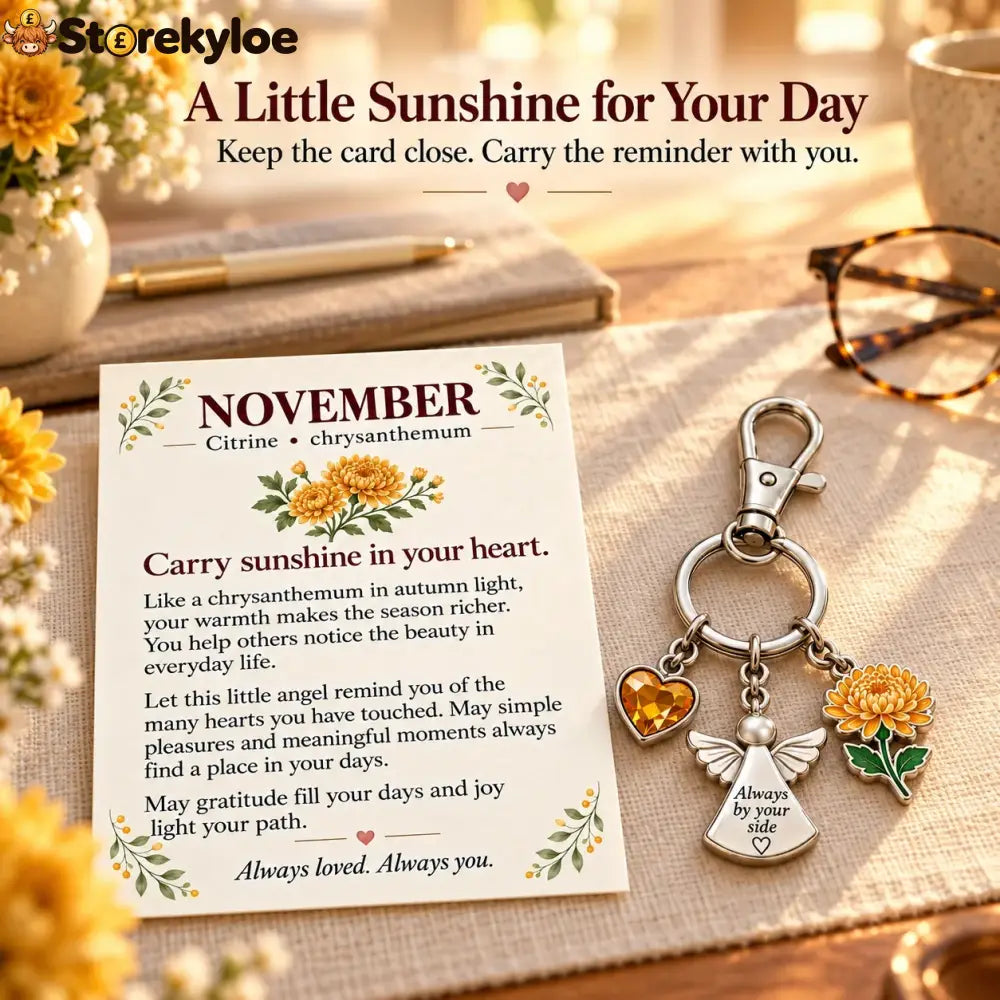 ⏳ Last Day 49% OFF, 👼 Always By Your Side: Birth Month Angel & Flower Keychain + Keepsake Card 🌸
