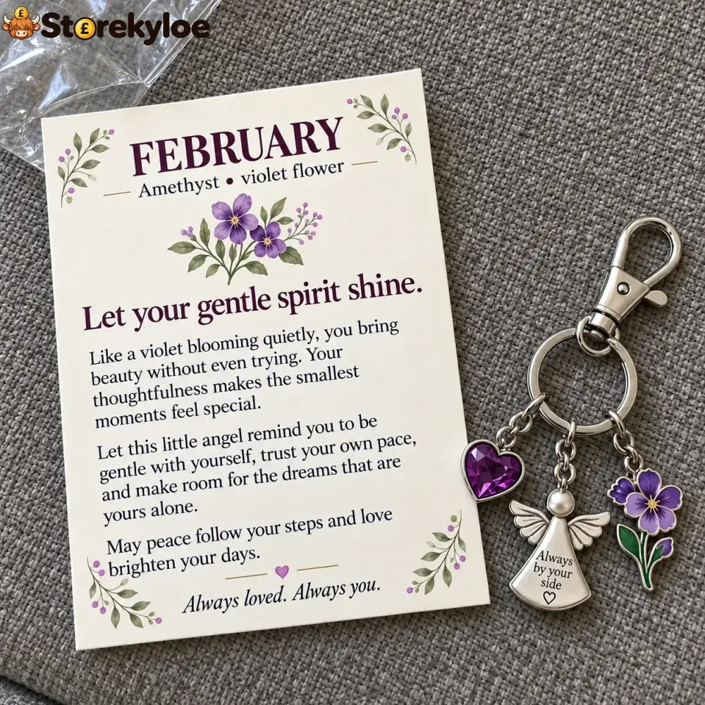 ⏳ Last Day 49% OFF, 👼 Always By Your Side: Birth Month Angel & Flower Keychain + Keepsake Card 🌸