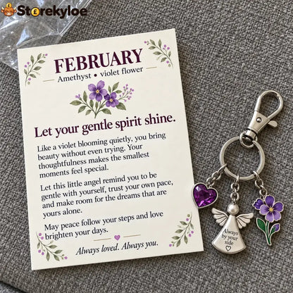 ⏳ Last Day 49% OFF, 👼 Always By Your Side: Birth Month Angel & Flower Keychain + Keepsake Card 🌸