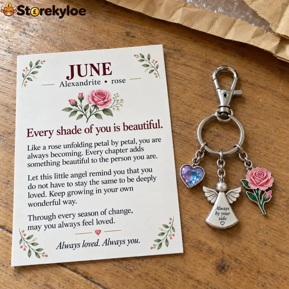 ⏳ Last Day 49% OFF, 👼 Always By Your Side: Birth Month Angel & Flower Keychain + Keepsake Card 🌸