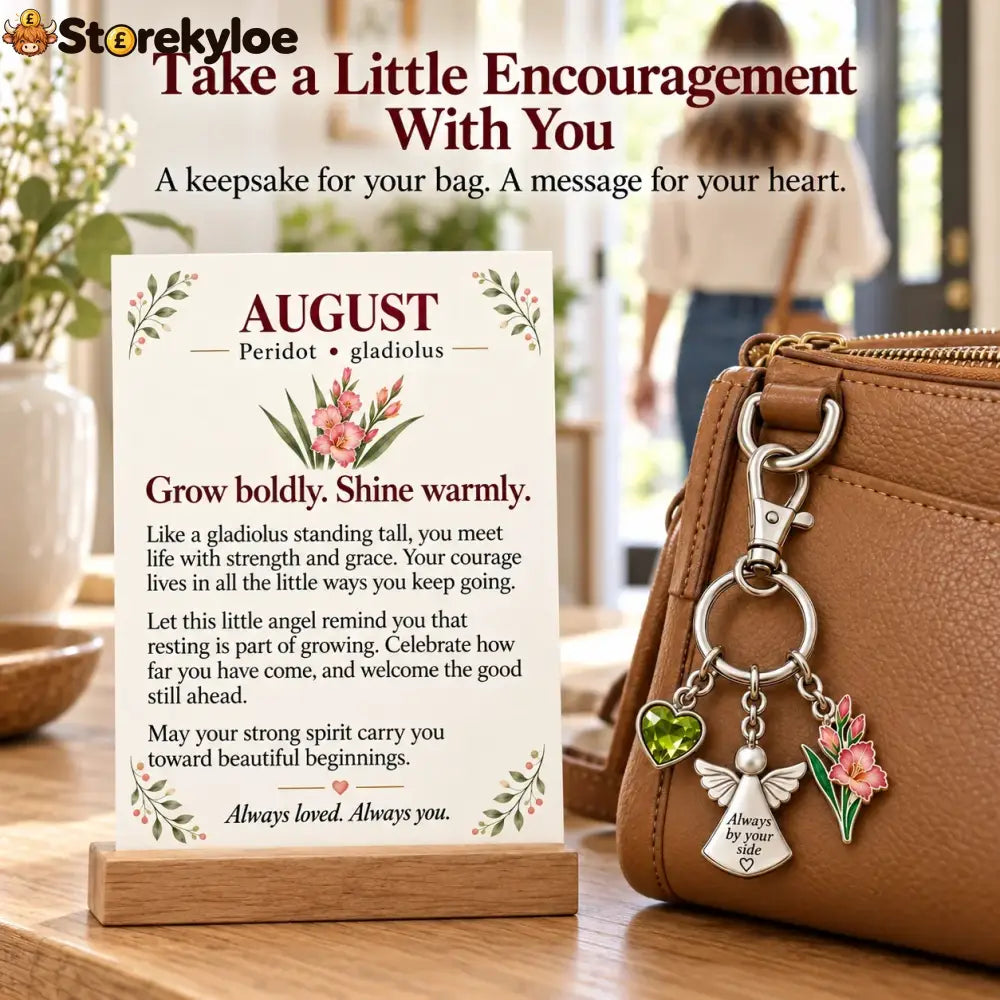 ⏳ Last Day 49% OFF, 👼 Always By Your Side: Birth Month Angel & Flower Keychain + Keepsake Card 🌸