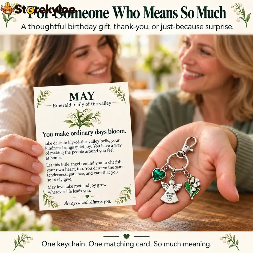 ⏳ Last Day 49% OFF, 👼 Always By Your Side: Birth Month Angel & Flower Keychain + Keepsake Card 🌸