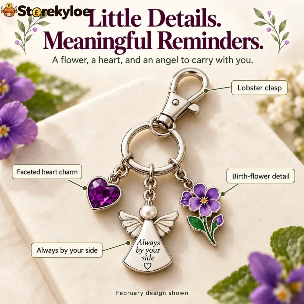 ⏳ Last Day 49% OFF, 👼 Always By Your Side: Birth Month Angel & Flower Keychain + Keepsake Card 🌸