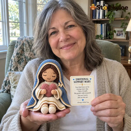 ⏳ Last Day 49% OFF –💙Always With You Mary Comfort Doll | Handmade Crochet Companion Holding A Heart with Encouragement