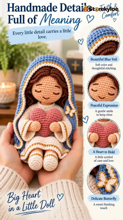 ⏳ Last Day 49% OFF –💙Always With You Mary Comfort Doll | Handmade Crochet Companion Holding A Heart with Encouragement