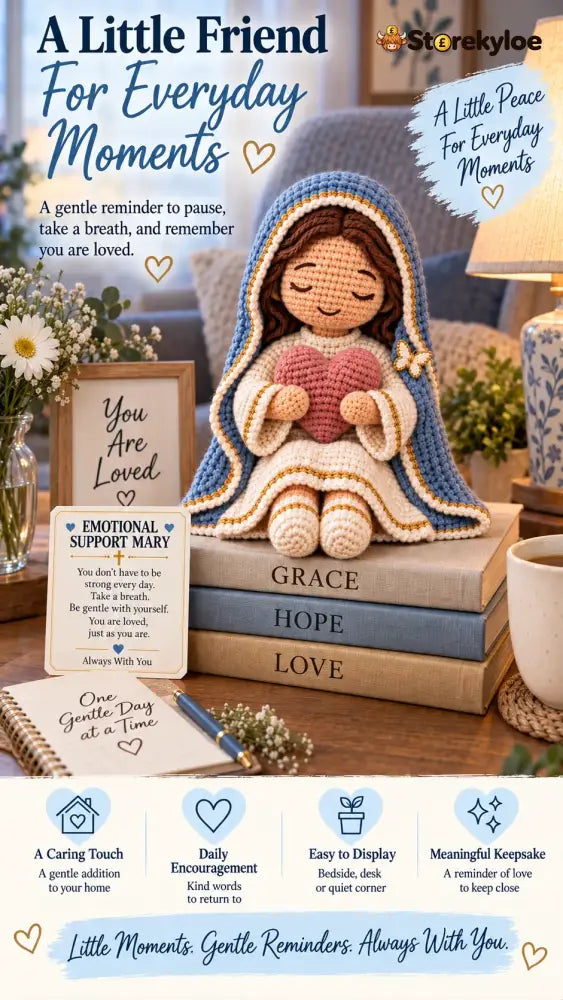 ⏳ Last Day 49% OFF –💙Always With You Mary Comfort Doll | Handmade Crochet Companion Holding A Heart with Encouragement