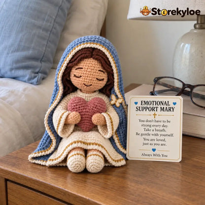 ⏳ Last Day 49% OFF –💙Always With You Mary Comfort Doll | Handmade Crochet Companion Holding A Heart with Encouragement