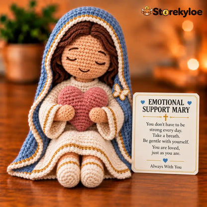 ⏳ Last Day 49% OFF –💙Always With You Mary Comfort Doll | Handmade Crochet Companion Holding A Heart with Encouragement