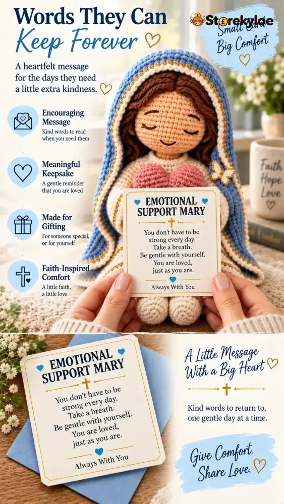 ⏳ Last Day 49% OFF –💙Always With You Mary Comfort Doll | Handmade Crochet Companion Holding A Heart with Encouragement