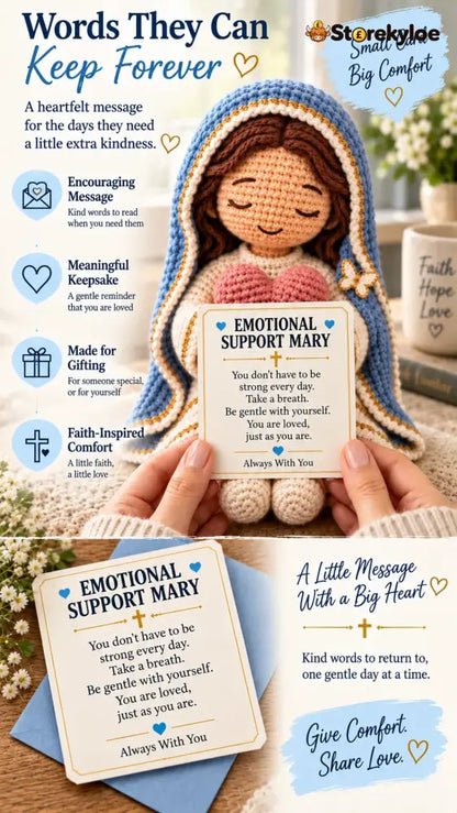⏳ Last Day 49% OFF –💙Always With You Mary Comfort Doll | Handmade Crochet Companion Holding A Heart with Encouragement