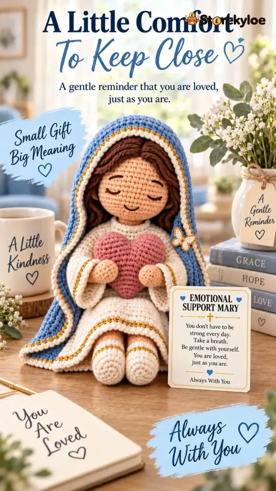 ⏳ Last Day 49% OFF –💙Always With You Mary Comfort Doll | Handmade Crochet Companion Holding A Heart with Encouragement