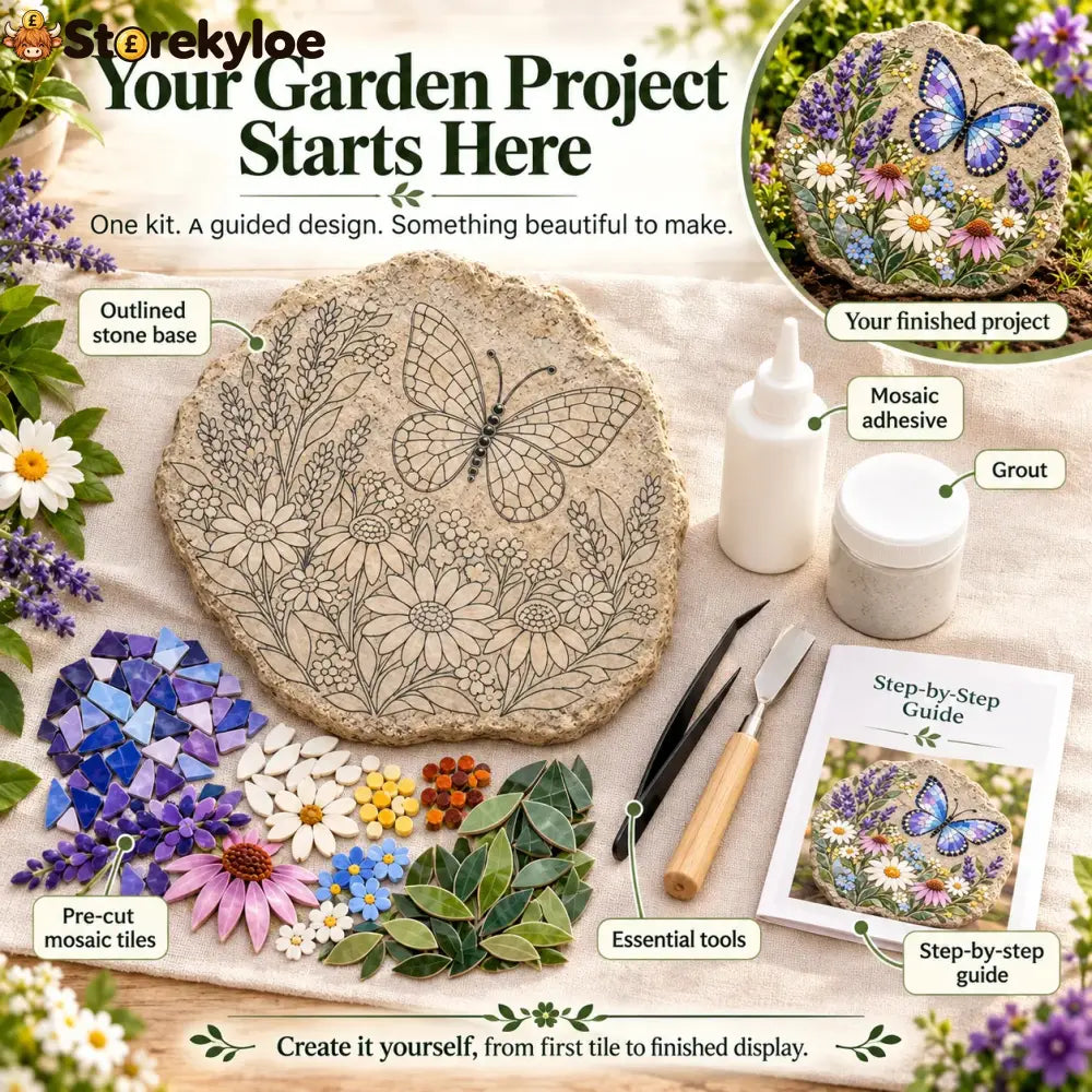 ⏳ Last Day 49% Off – 🦋 Beginner-friendly Butterfly Wildflower Mosaic Diy Kit | Complete Kit With Pre-cut Tiles Adhesive