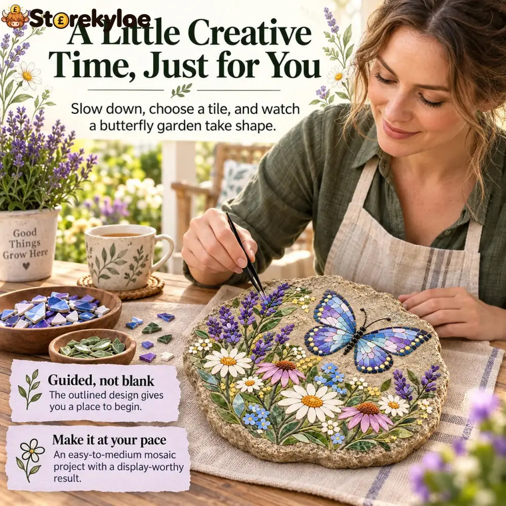 ⏳ Last Day 49% Off – 🦋 Beginner-friendly Butterfly Wildflower Mosaic Diy Kit | Complete Kit With Pre-cut Tiles Adhesive
